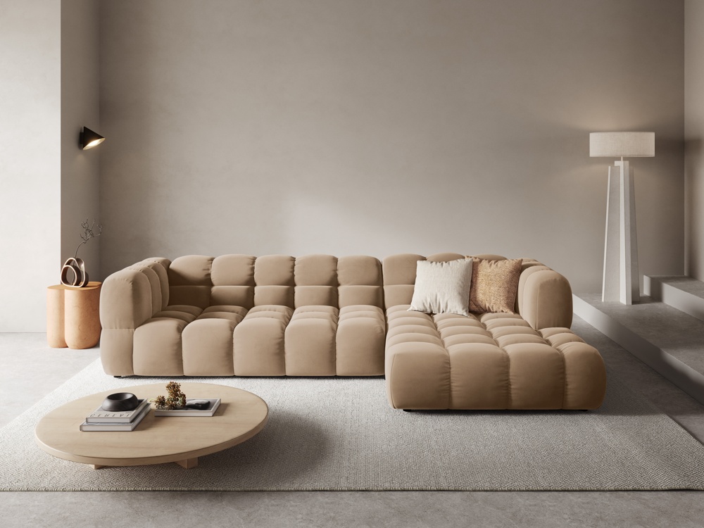 Cosmopolitan Design Ecksofa Sky 4-Sitzer große Version Samt Casino Mandelbeige Rechts
