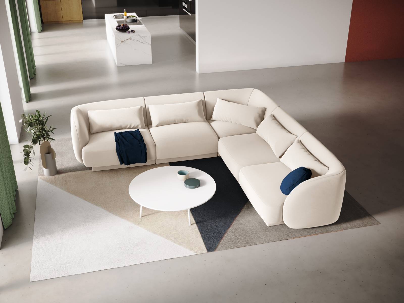 Cosmopolitan Design Wendbares Ecksofa Tulum 5-Sitzer Samt Bluvel Helles Beige