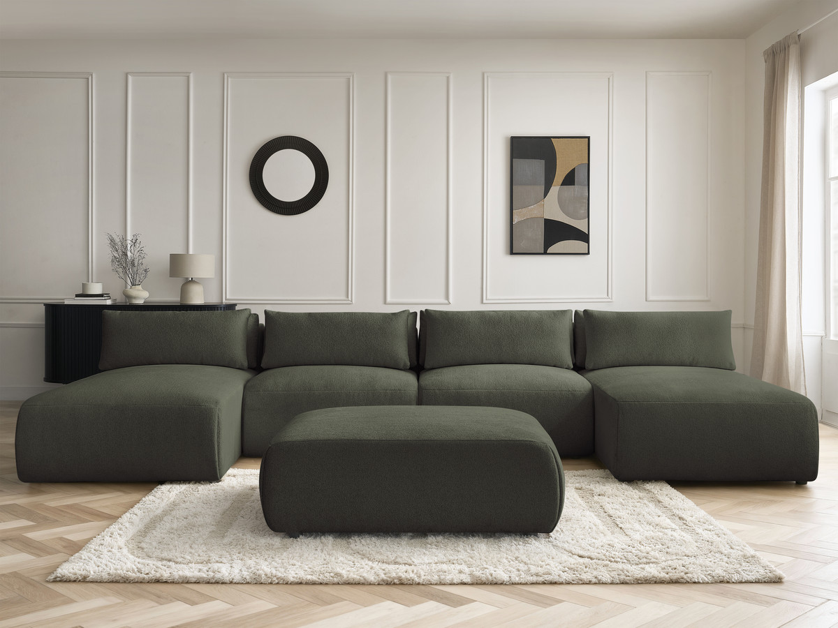 Bobochic Jana Wohnlandschaft mit großem Pouf Melange-Stoff Grün