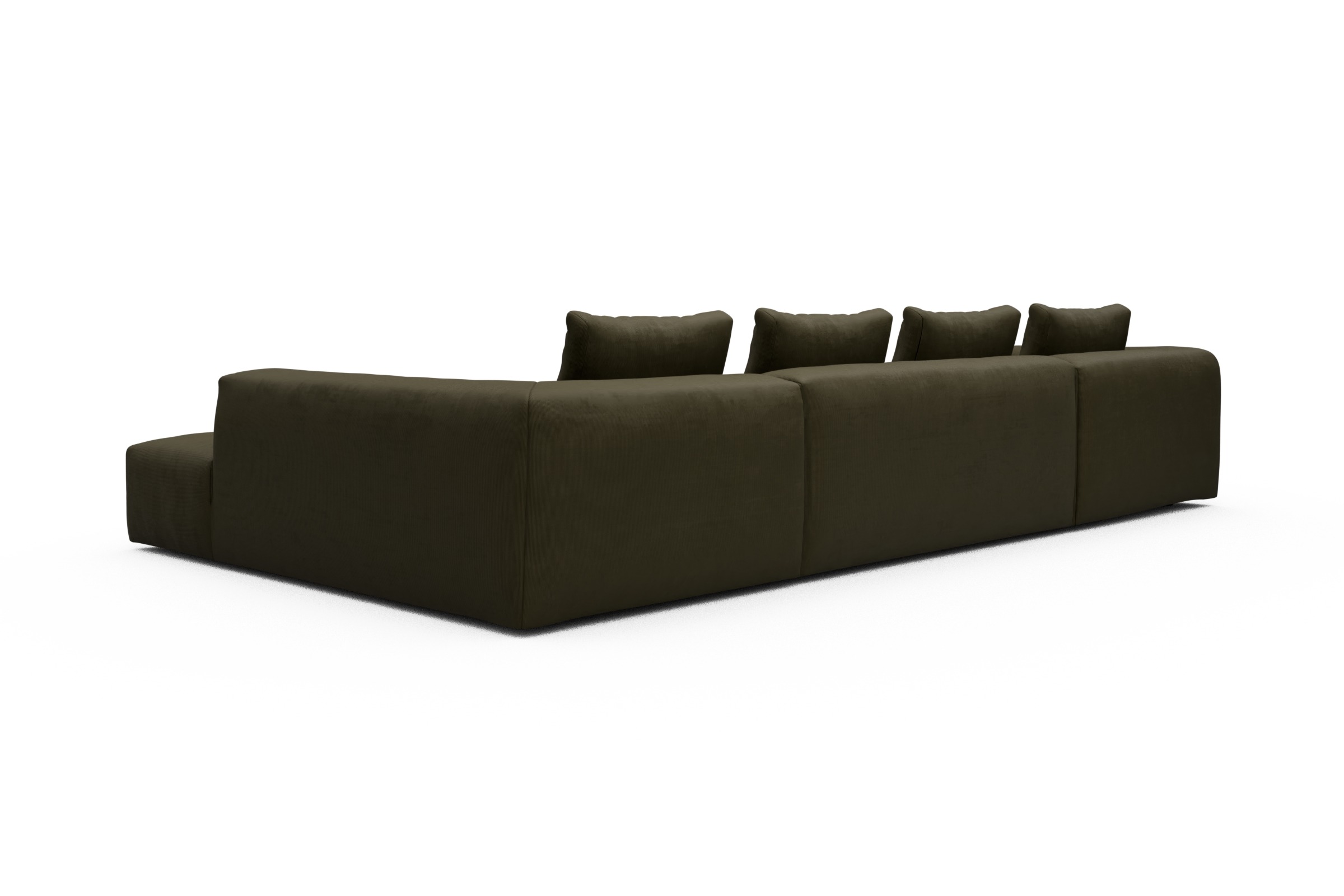 Wohnlandschaft Fred Relax-Ecke rechts mit 2-Sitzer und Chaiselongue links Cordufine-Pine-Green
