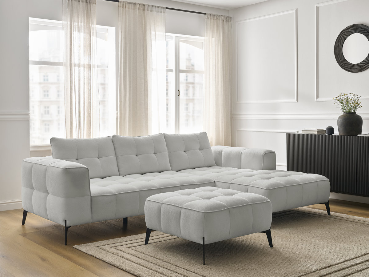 Bobochic Anis Ecksofa mit Pouf Strukturstoff Hellgrau Ecke rechts