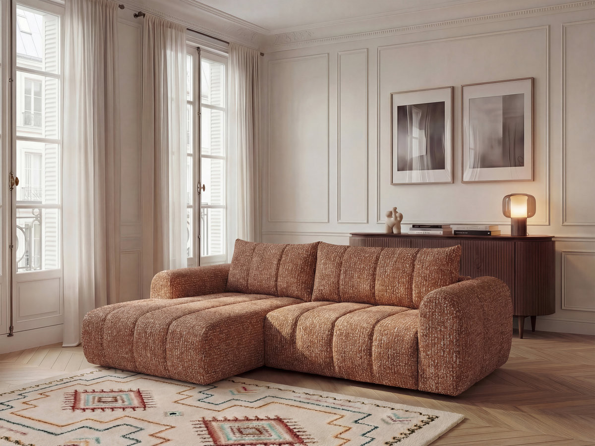 Bobochic Nesty Ecksofa 272 cm Melange-Stoff Orange Ecke links