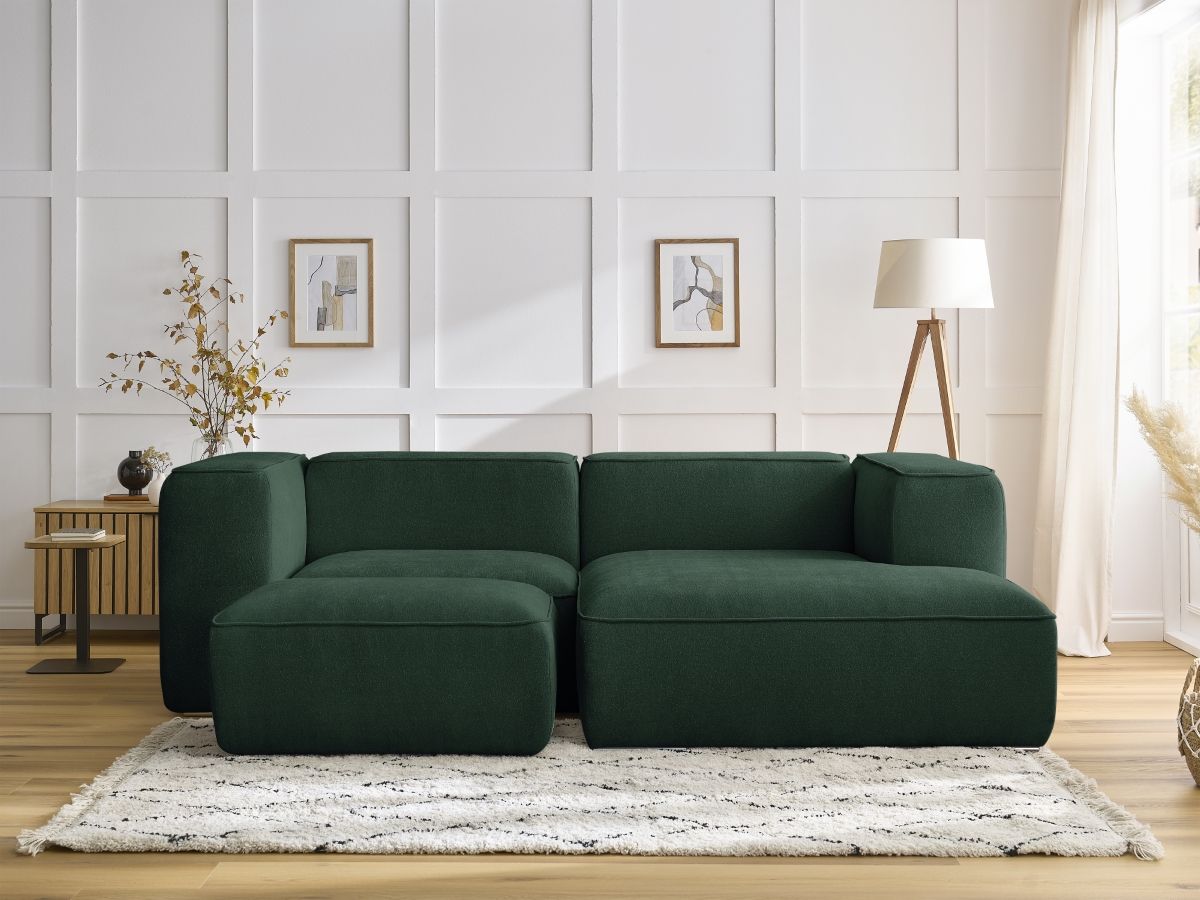 Bobochic Zephyr Ecksofa mit Pouf 260 × 165 cm Strukturstoff Grün Ecke rechts