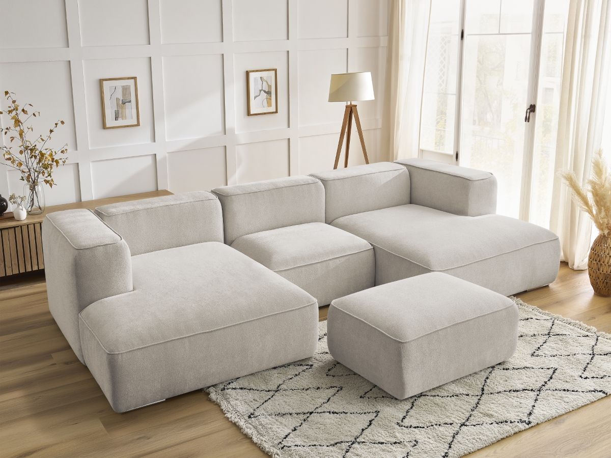 Bobochic Zephyr Wohnlandschaft mit Pouf Strukturstoff Beige