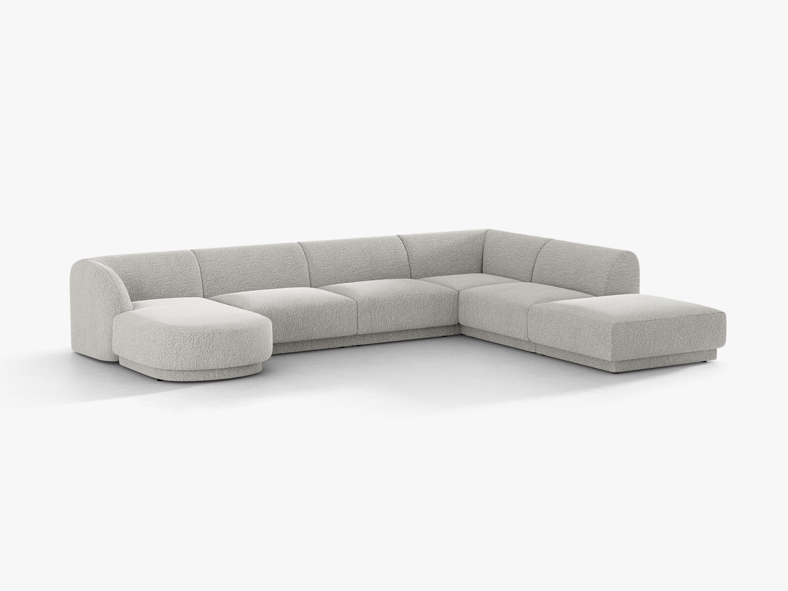 Micadoni Panorama-Ecksofa Miley 6-Sitzer Rechts Boucle Baloo Hellgrau