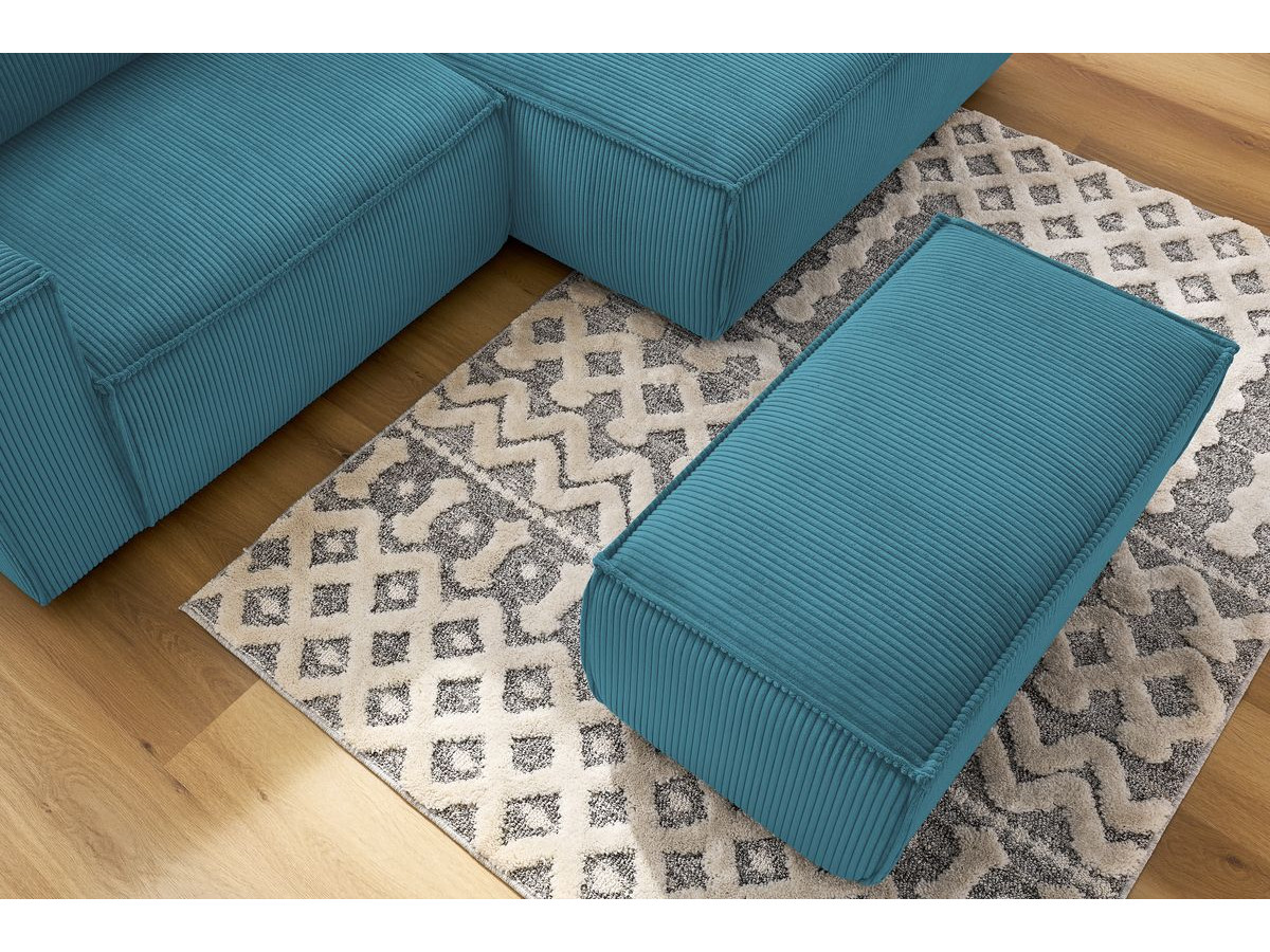 Bobochic Nihad Ecksofa mit Pouf Cordsamt Dunkelblau Ecke rechts