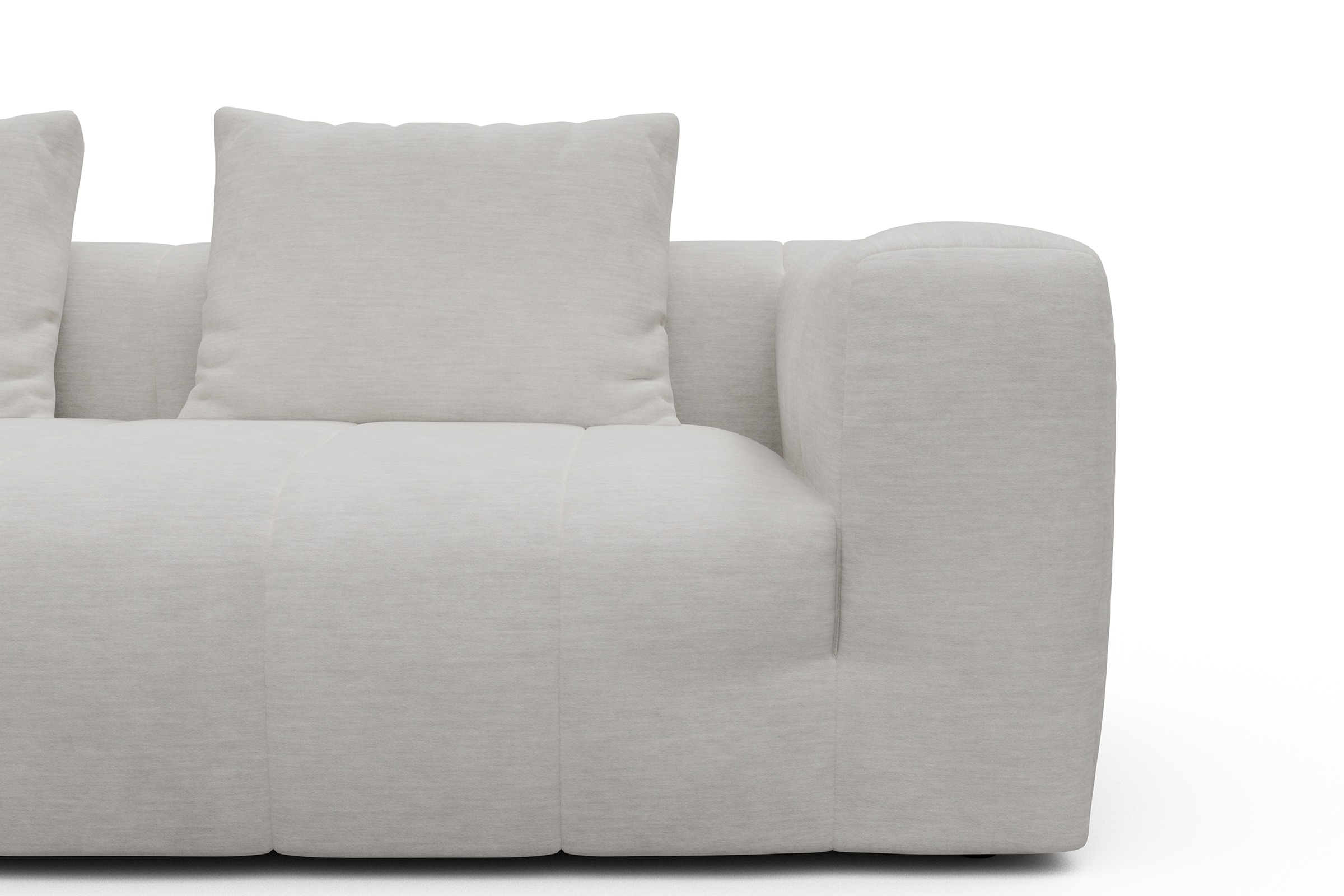 Ecksofa Hugo 2,5-Sitzer Armlehne rechts mit Chaiselongue Vivus-Dusty-Off-White