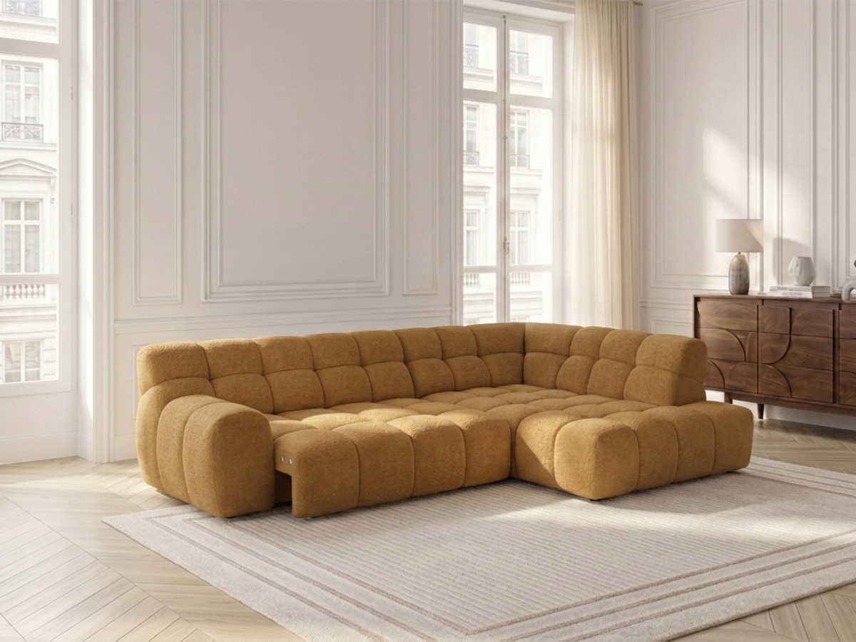 Bobochic Andre Ecksofa mit Schlaffunktion Chenille Gelb Ecke rechts