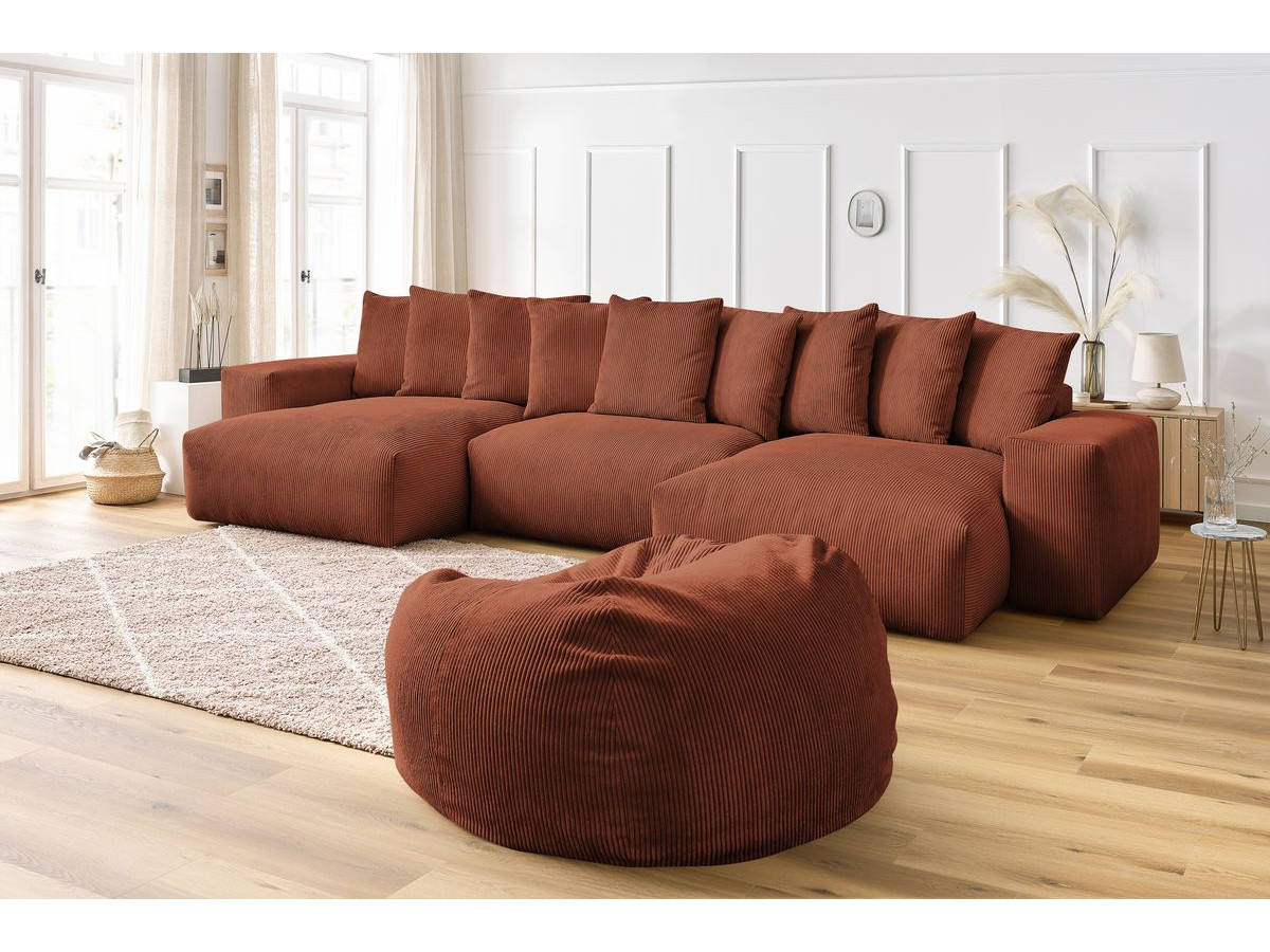 Bobochic Voltaire Wohnlandschaft mit Pouf 420 × 174 cm Cordsamt Orange