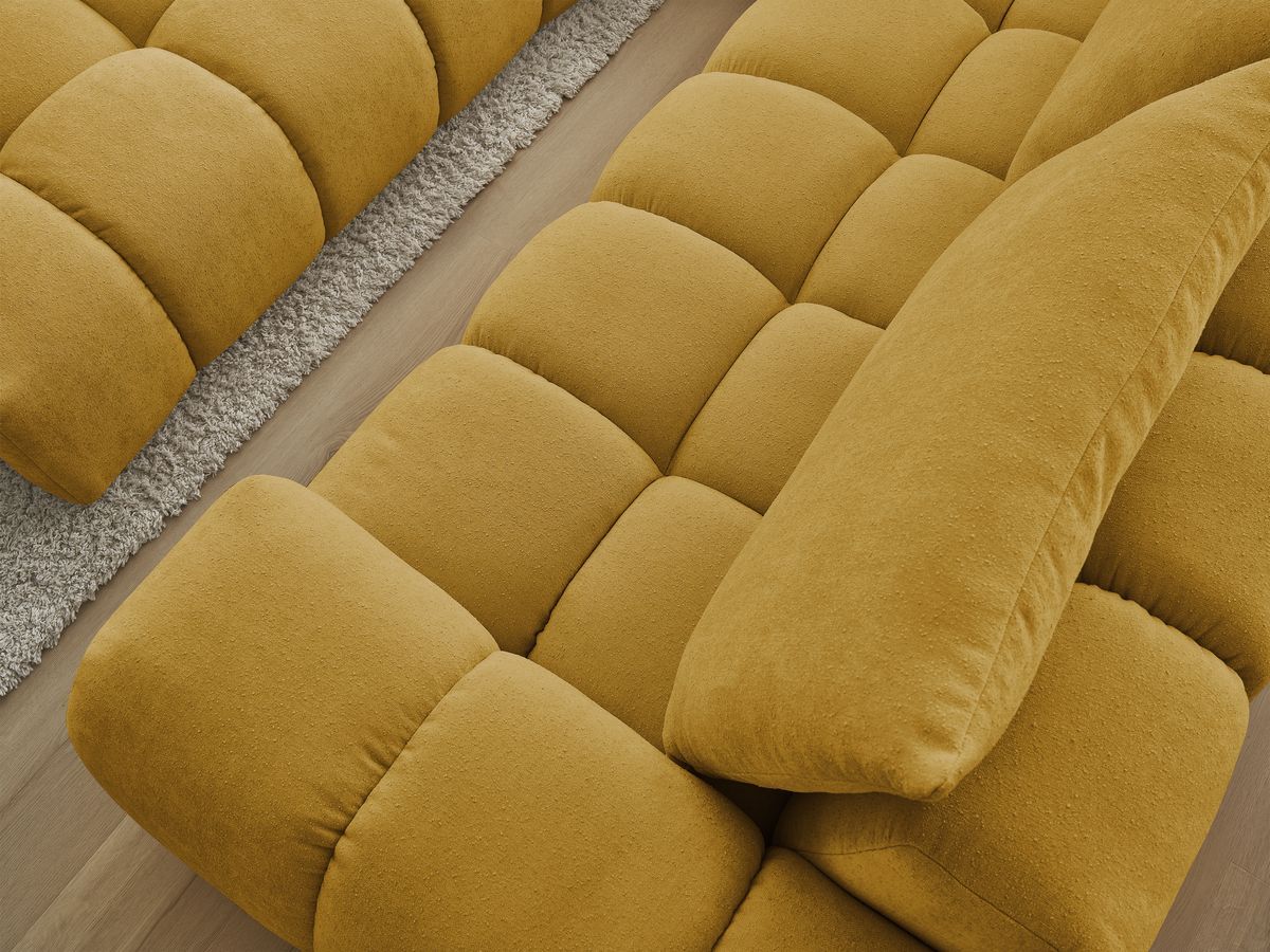 Bobochic Everest Ecksofa mit Schlaffunktion und Pouf, 4 Kissen Strukturstoff Gelb Ecke links