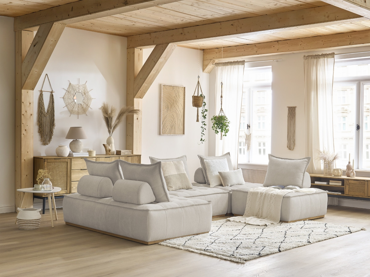 Bobochic Elisa Wohnlandschaft Strukturstoff Beige