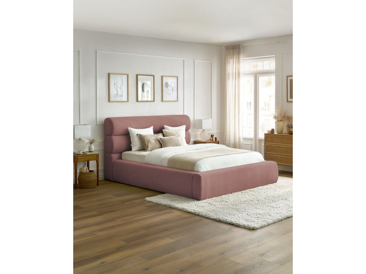 Bobochic Jagna Polsterbett mit Bettkasten Stoff Rosa, Liegefläche 160 × 200 cm