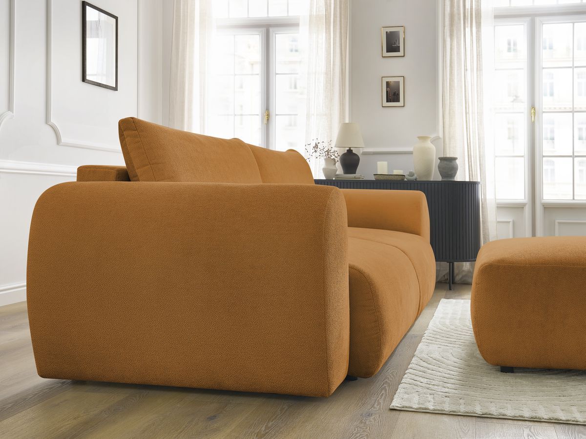 Bobochic Lucien Schlafsofa 4-Sitzer mit Bettkasten und Pouf Stoff Gelb