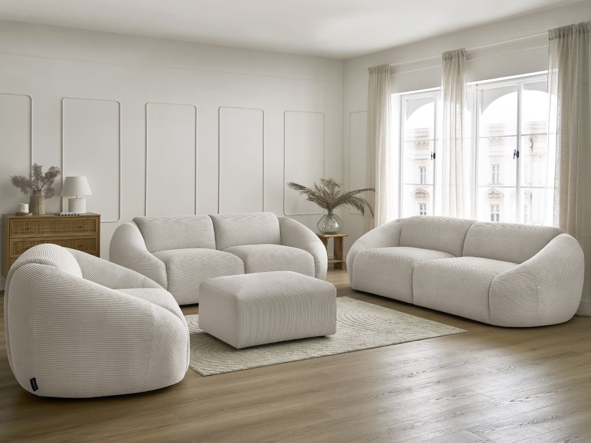 Bobochic Tina Sofa 7-Sitzer mit Pouf Cordsamt Beige