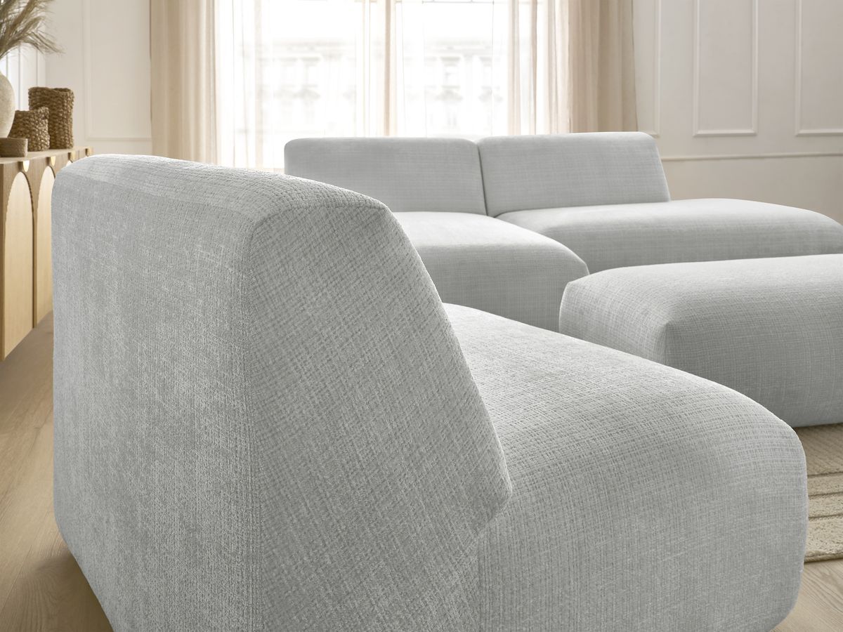 Bobochic Sirius Ecksofa mit Pouf 405 × 170 cm Strukturstoff Hellgrau Ecke links