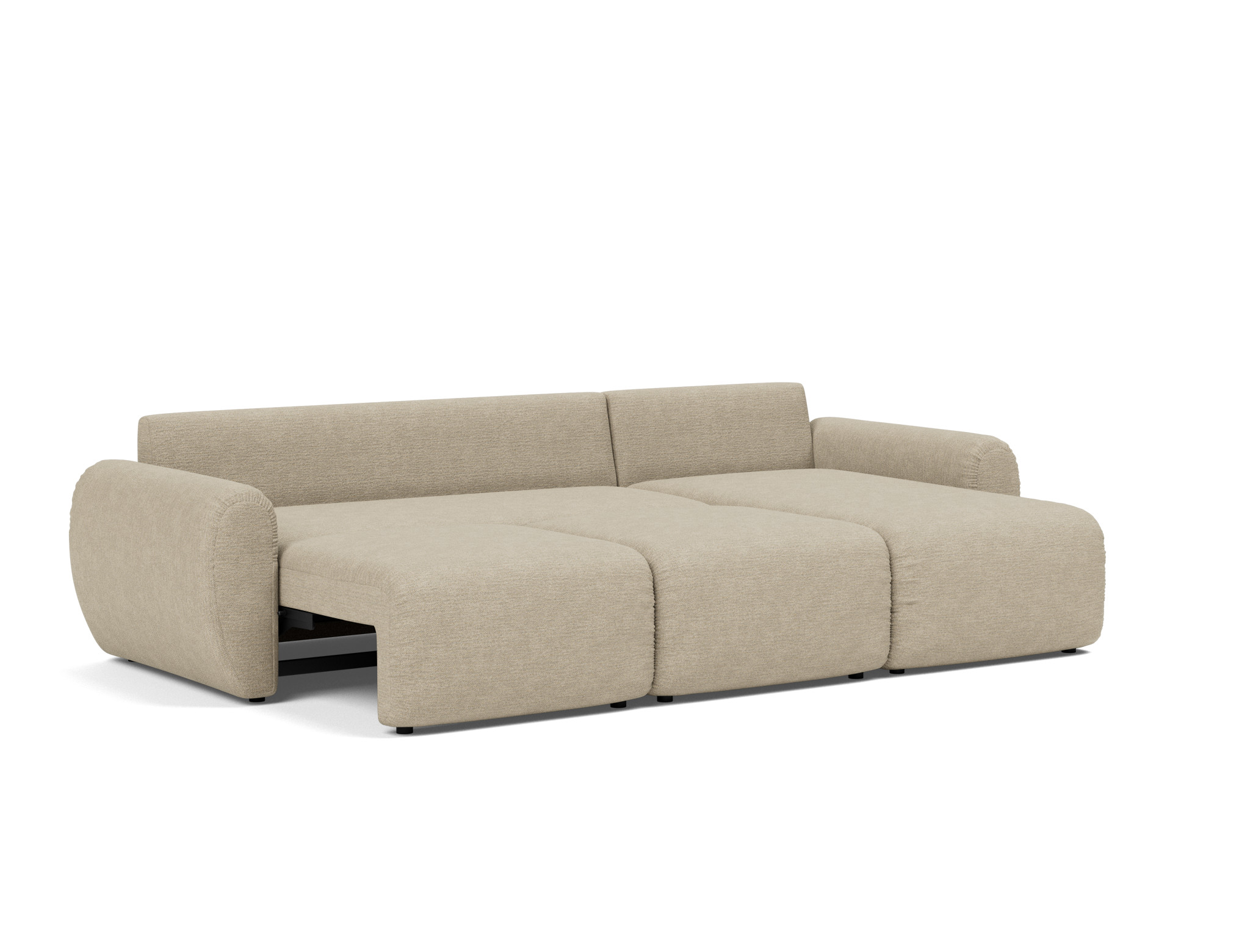 Schlafsofa Norum mit Chaiselongue und Curve-Armlehnen Strukturierter Stoff Taura 356-Sand