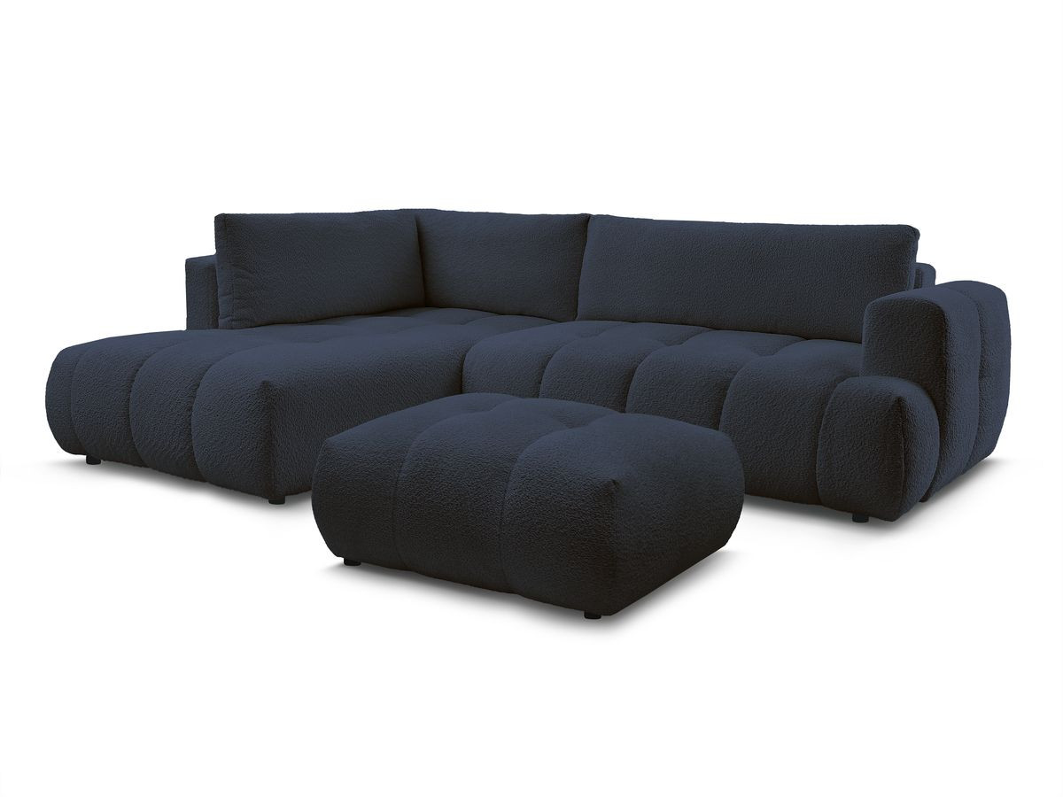 Bobochic Fuji Ecksofa mit Schlaffunktion und Bettkasten und Pouf 282 × 204 cm Bouclé-Stoff Dunkelblau Ecke links