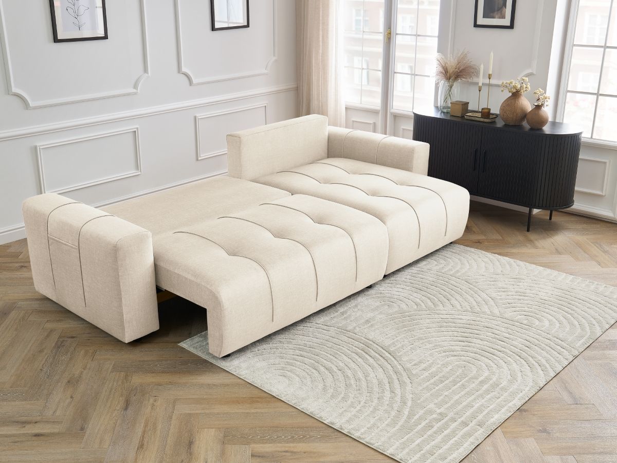 Bobochic Arsene Ecksofa mit Schlaffunktion und Bettkasten 288 × 148 cm Samt Beige