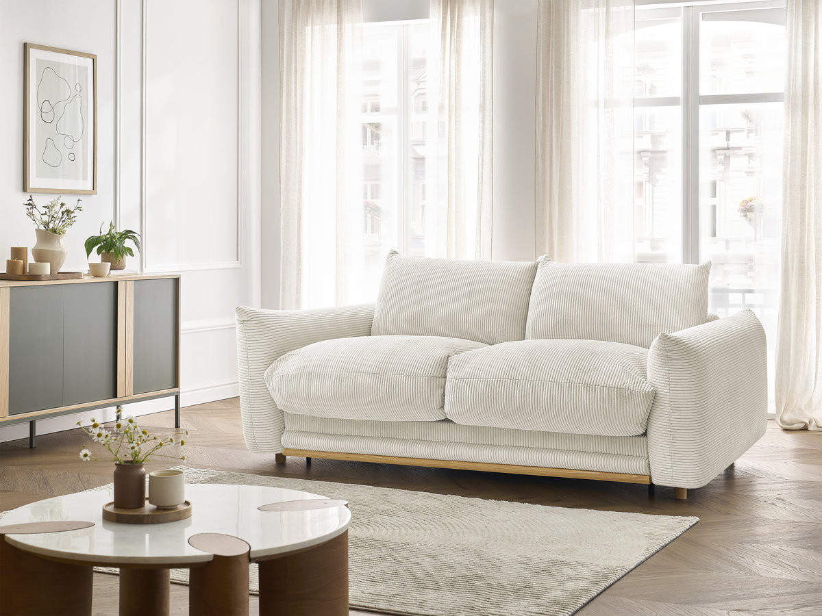 Bobochic Ernest Schlafsofa 3-Sitzer, Liegefläche 140 / 160 × 190 cm Cordsamt Beige, Liegefläche 160 × 190 cm