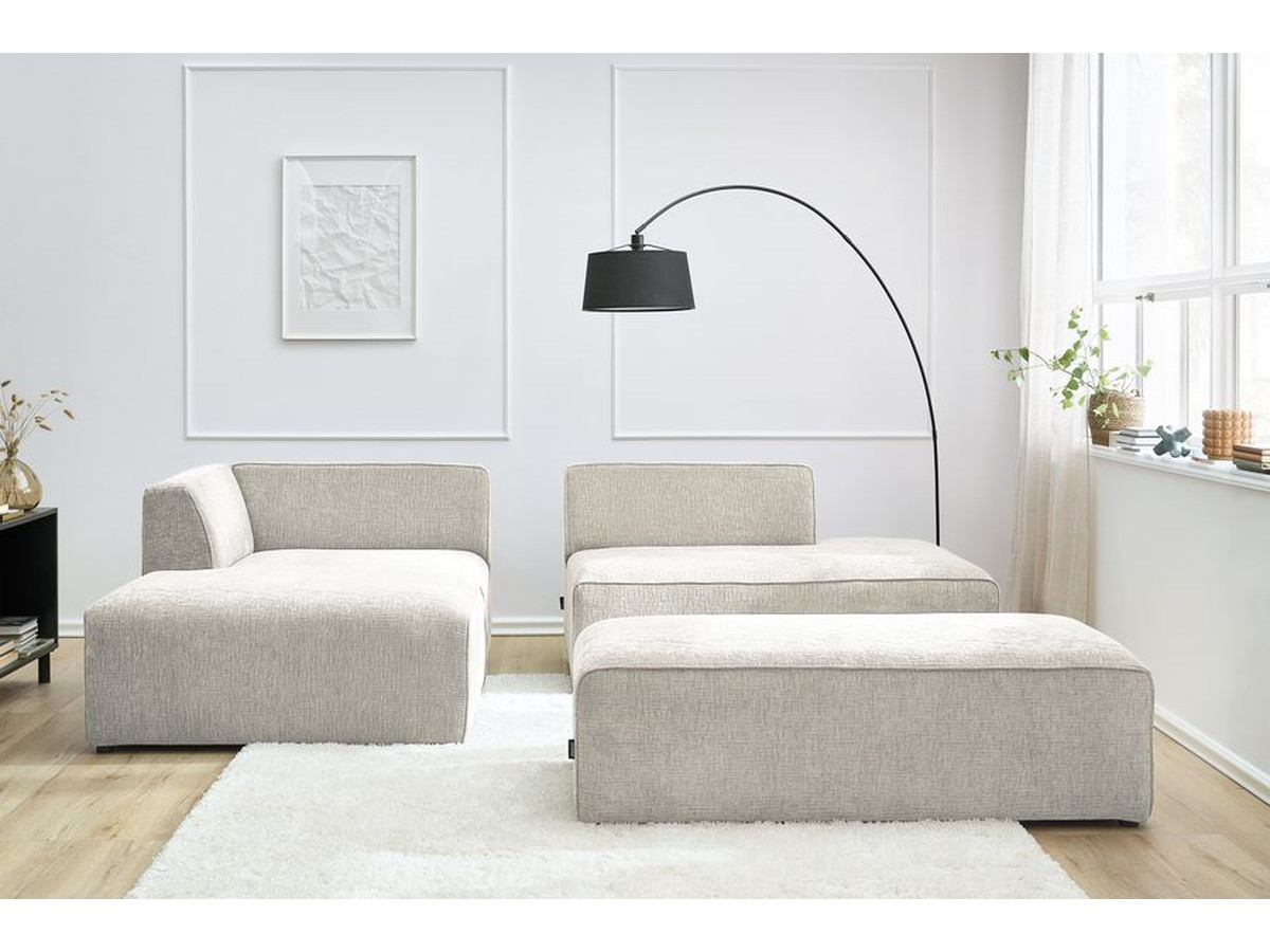 Bobochic Megeve Ecksofa mit Schlaffunktion und Pouf Strukturstoff Beige Ecke links