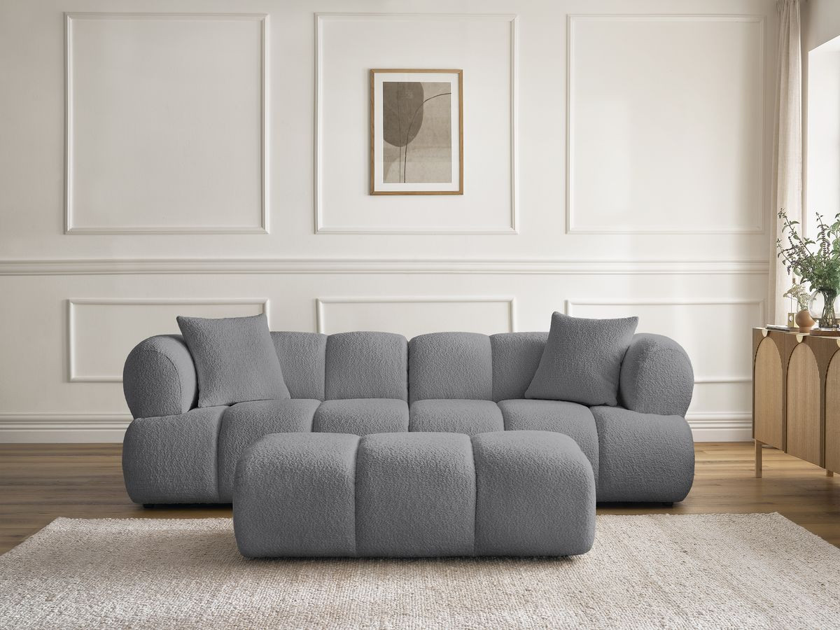 Bobochic Pamira Sofa 3-Sitzer mit Pouf Bouclé-Stoff Dunkelgrau