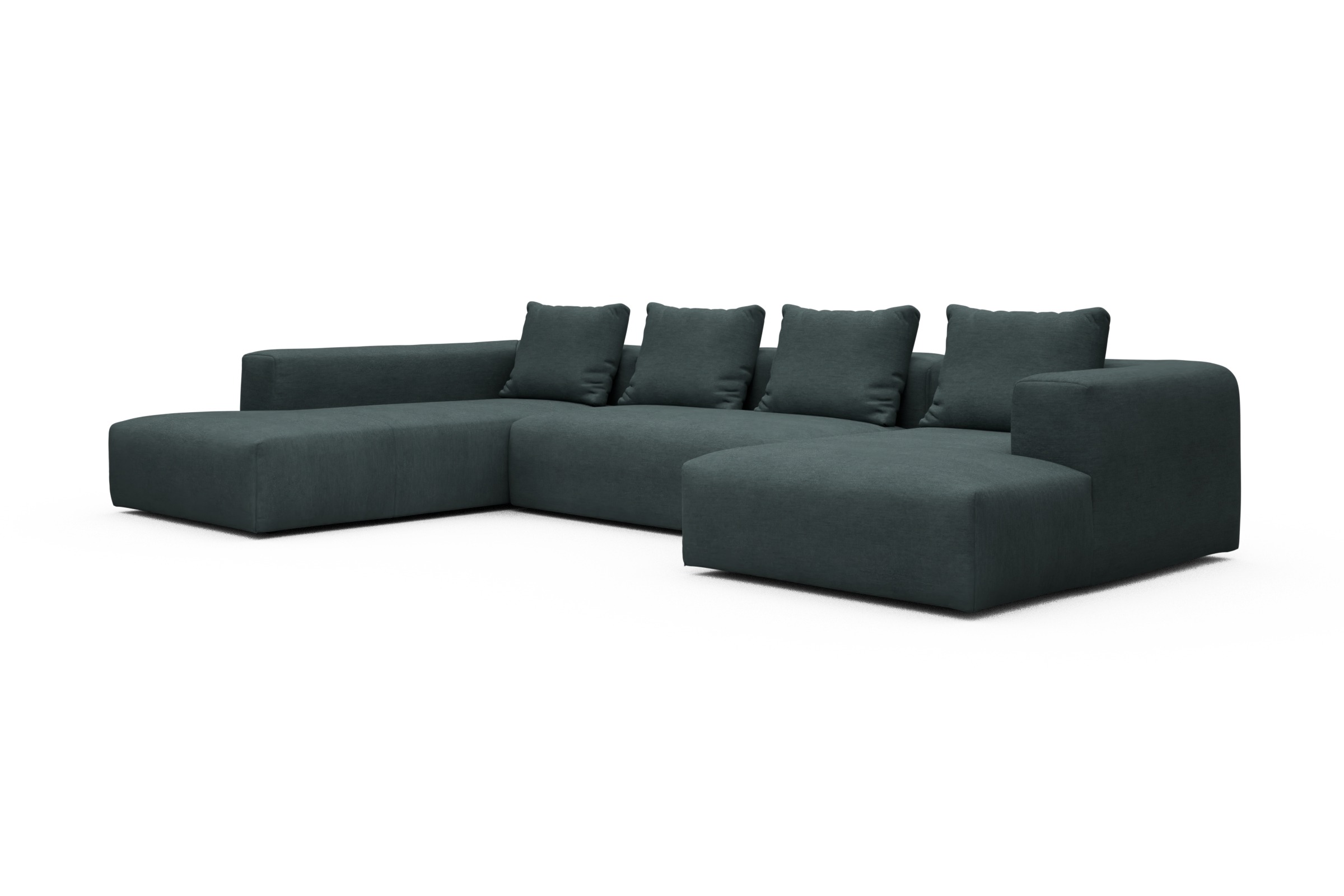 Wohnlandschaft Fred Relax-Ecke links mit 2-Sitzer und Chaiselongue rechts Flachgewebe Vivus 573-Dusty-Blue