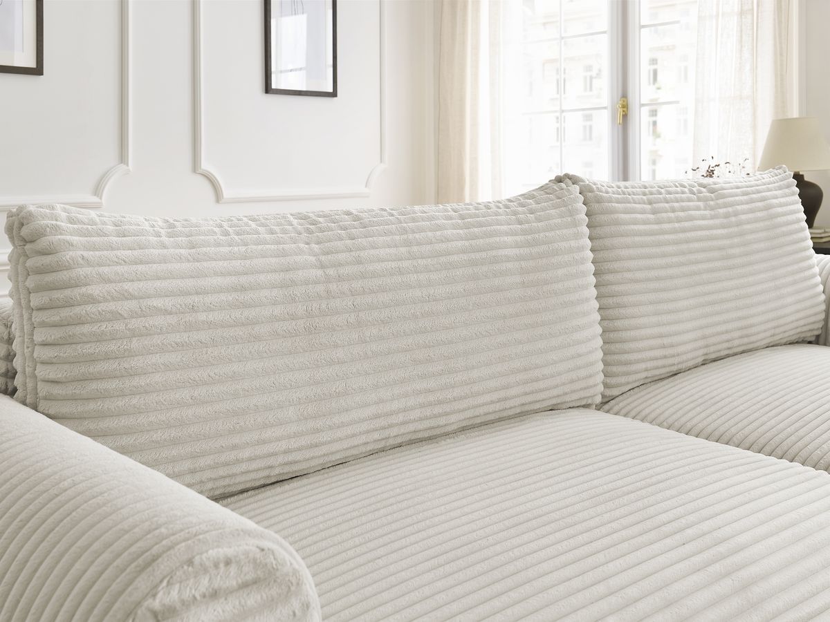 Bobochic Lucien Ecksofa mit Schlaffunktion und Bettkasten 314 × 167 cm Breitcord weich Beige Ecke rechts