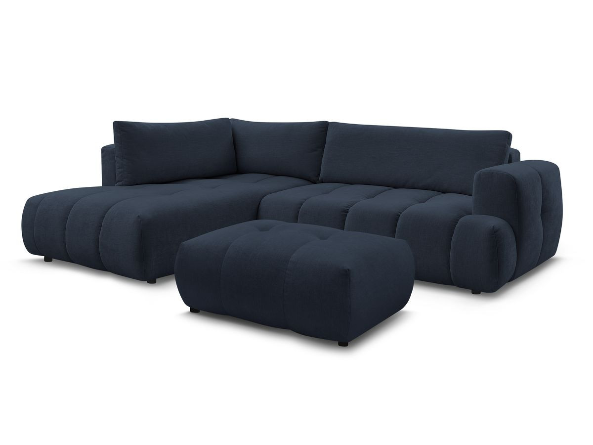 Bobochic Fuji Ecksofa mit Schlaffunktion und Bettkasten und Pouf 282 × 204 cm Stoff Dunkelblau Ecke links