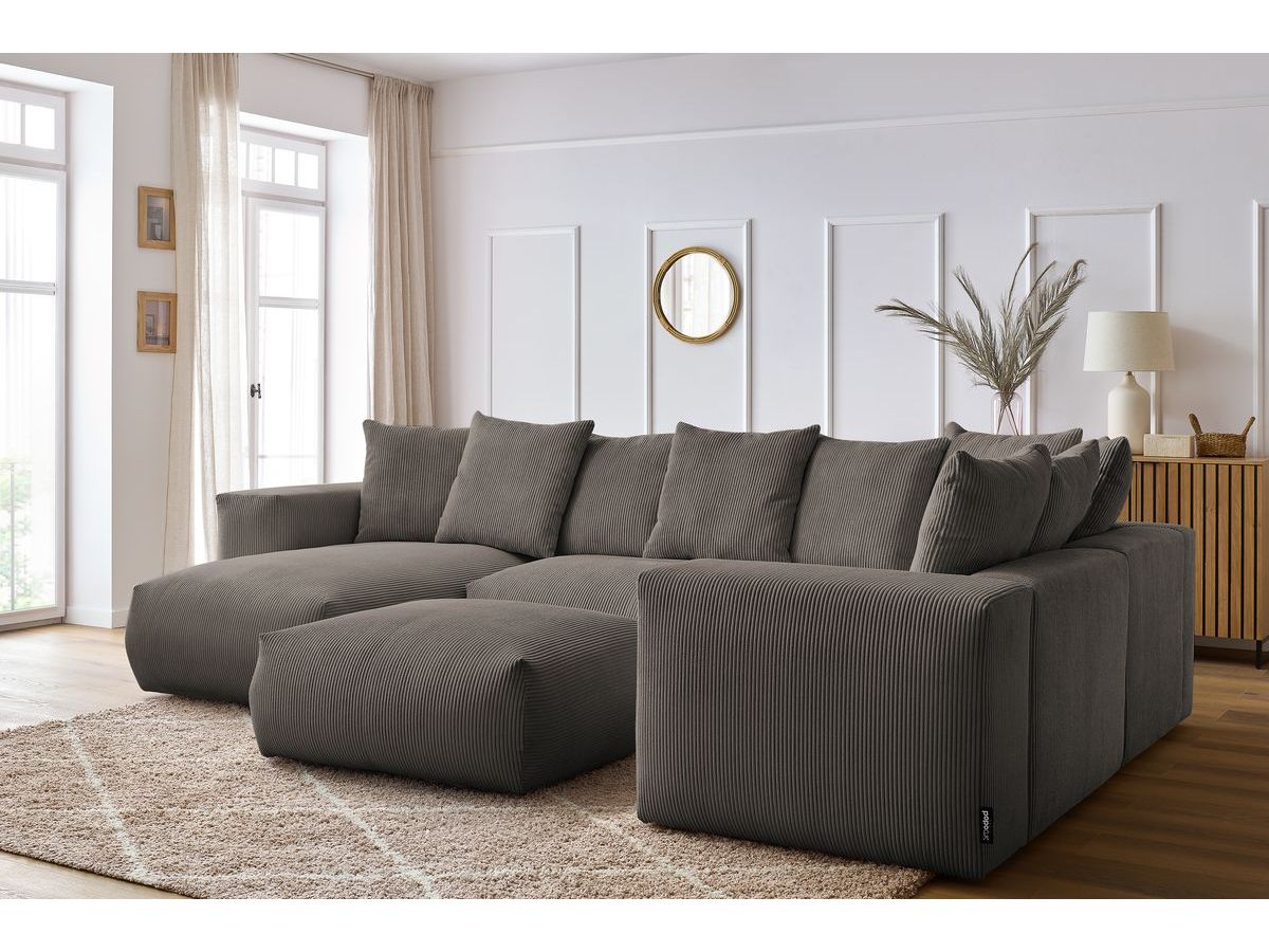 Bobochic Voltaire Wohnlandschaft mit Pouf 356 × 214 cm Cordsamt Taupe Ecke links