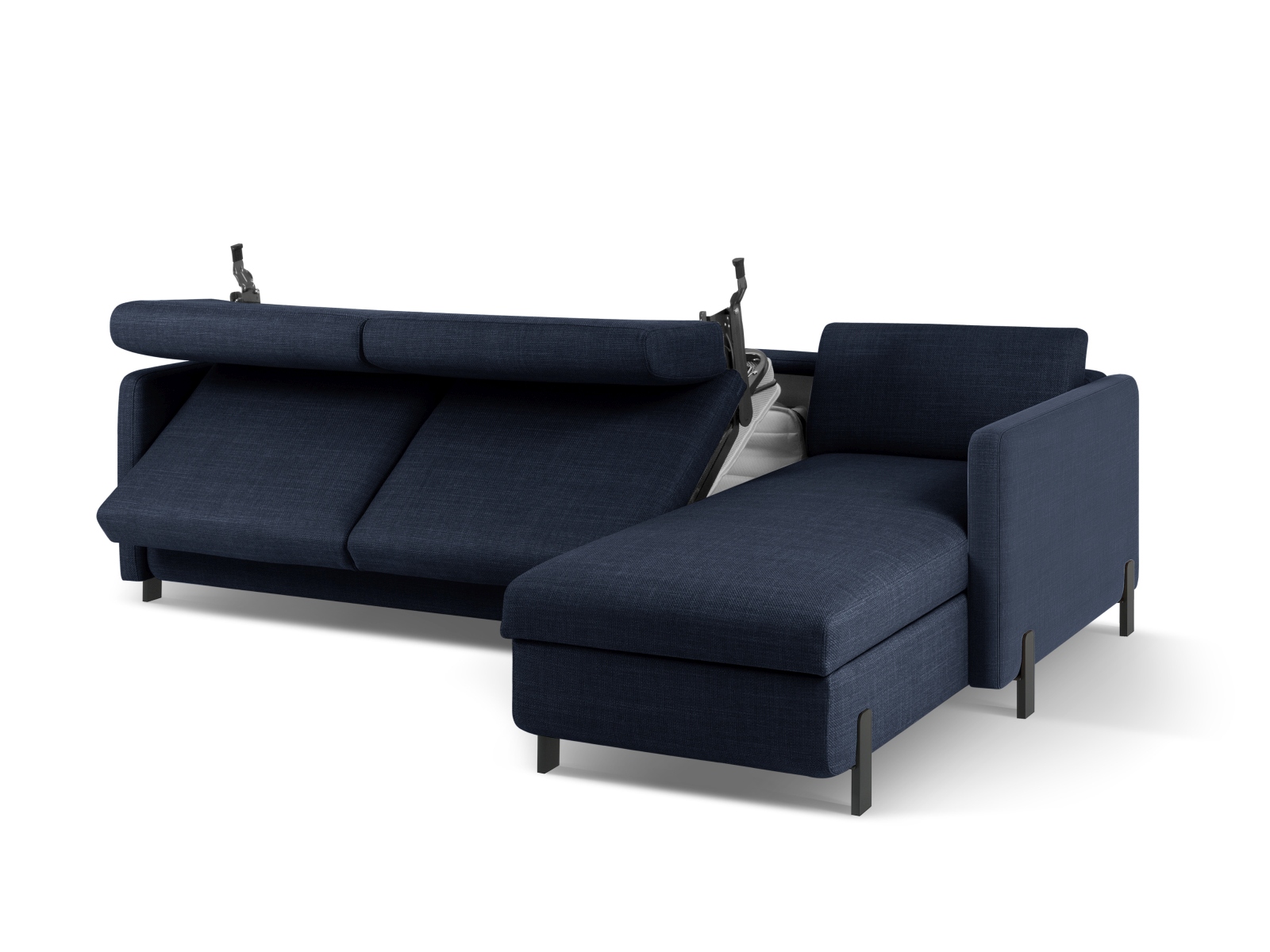 Micadoni Schlaf-Ecksofa Gloria 5-Sitzer Rechts Strukturierter Stoff Blau 205x160