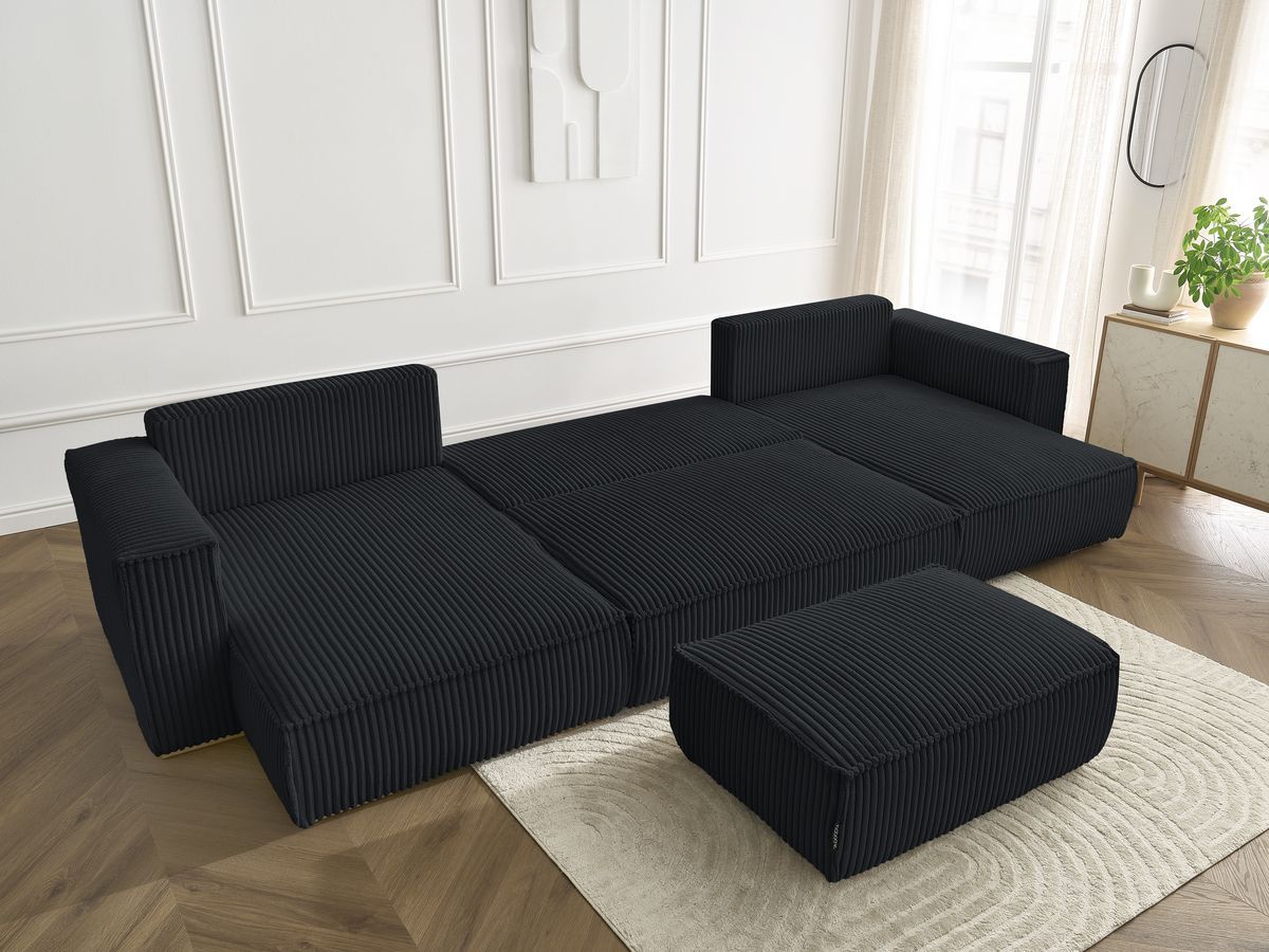 Bobochic Chelsea Wohnlandschaft mit Pouf Breitcord weich Schwarz