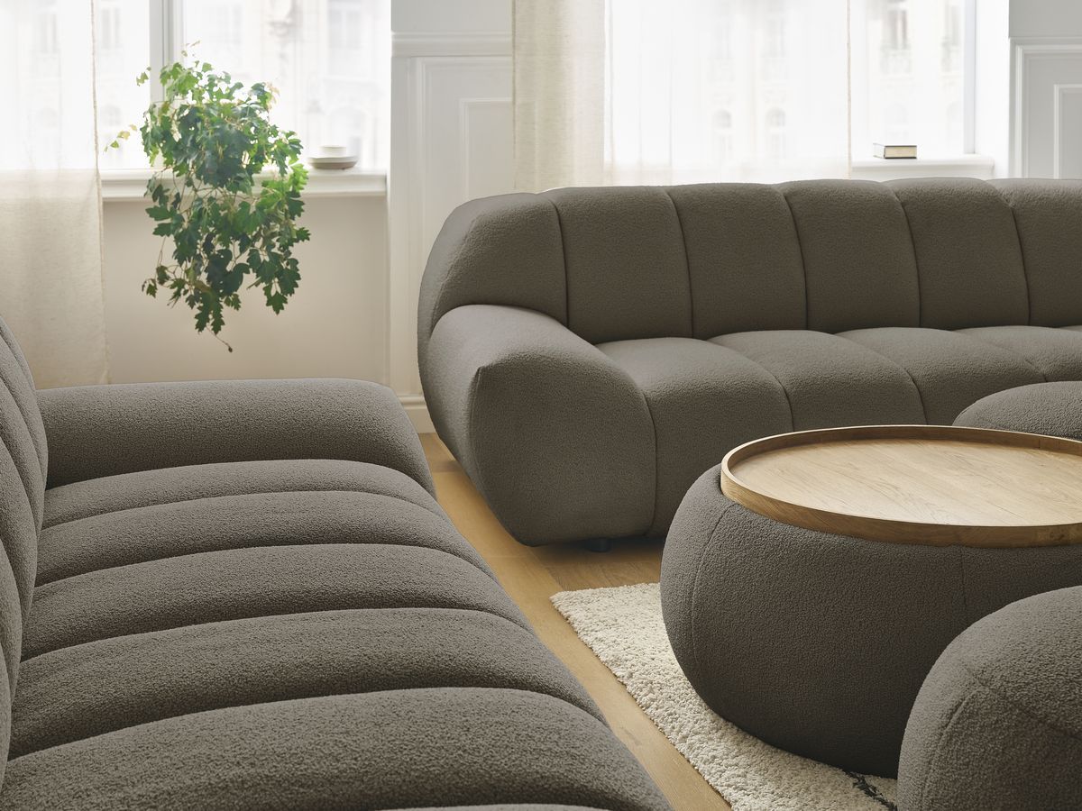 Bobochic Hayden Sofa 7-Sitzer mit Pouf Bouclé-Stoff Braun