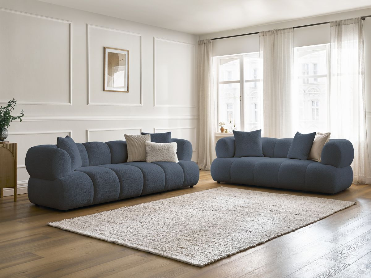 Bobochic Pamira Sofa 5-Sitzer Bouclé-Stoff Dunkelblau