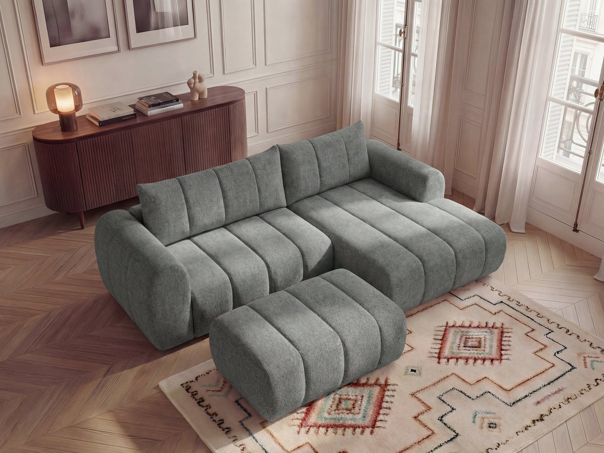 Bobochic Nesty Ecksofa 272 cm mit Pouf Melange-Stoff Dunkelgrau Ecke rechts