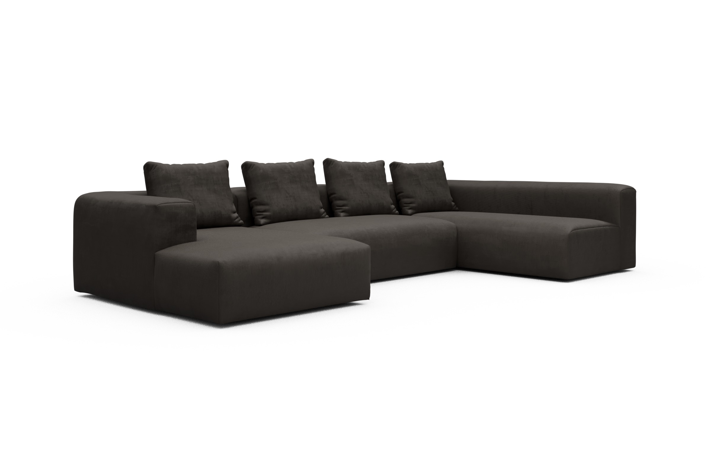 Wohnlandschaft Fred Chaiselongue links mit 2-Sitzer und lange Armlehne rechts Cordufine-Taupe
