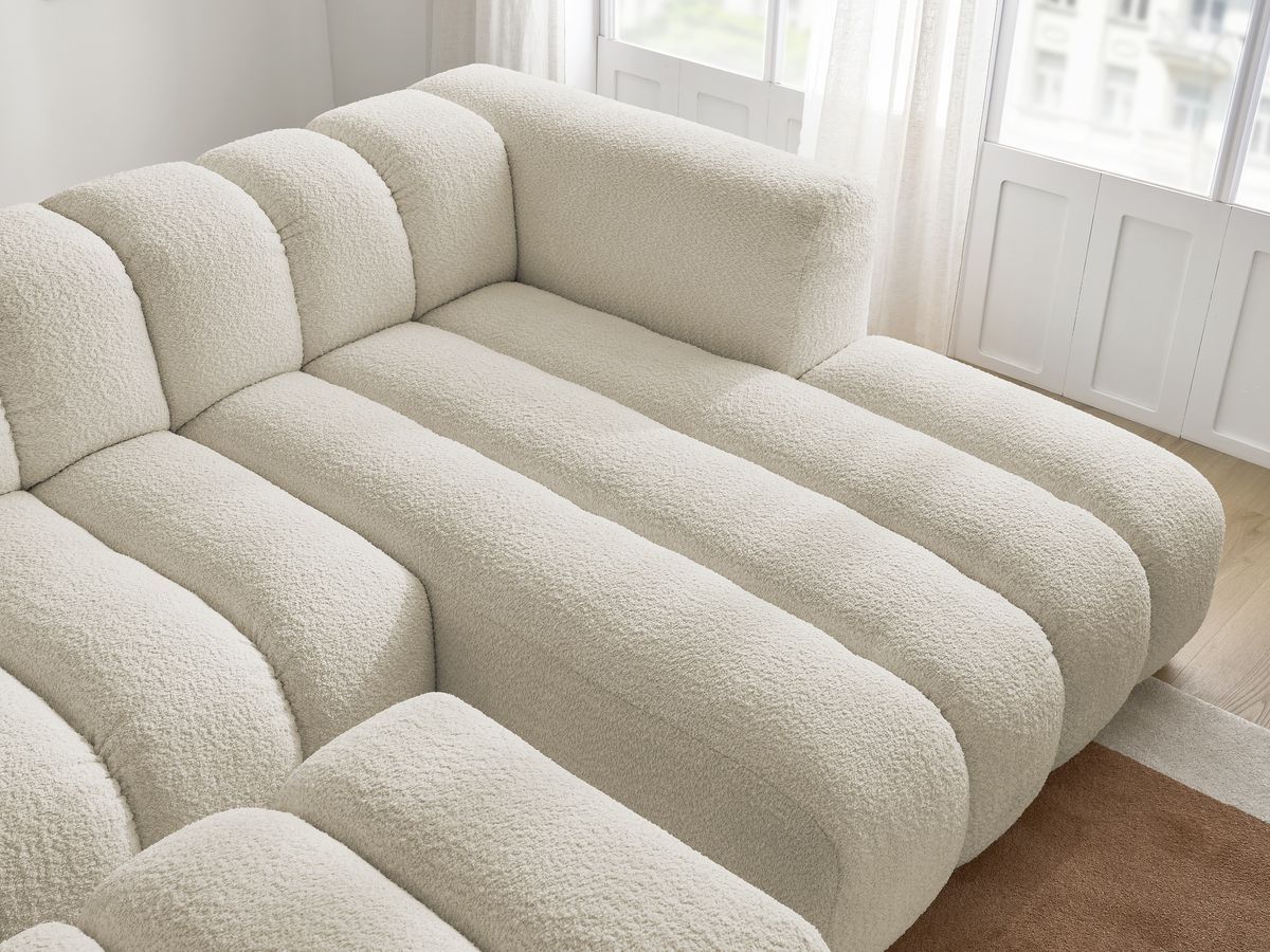 Bobochic Talia Ecksofa mit Pouf Bouclé-Stoff Beige Ecke rechts