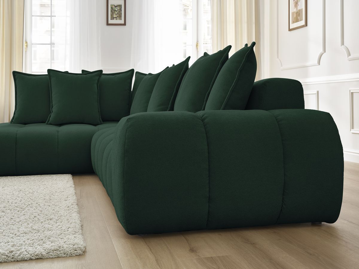 Bobochic Everest Ecksofa, 10 Kissen Strukturstoff Grün Ecke links