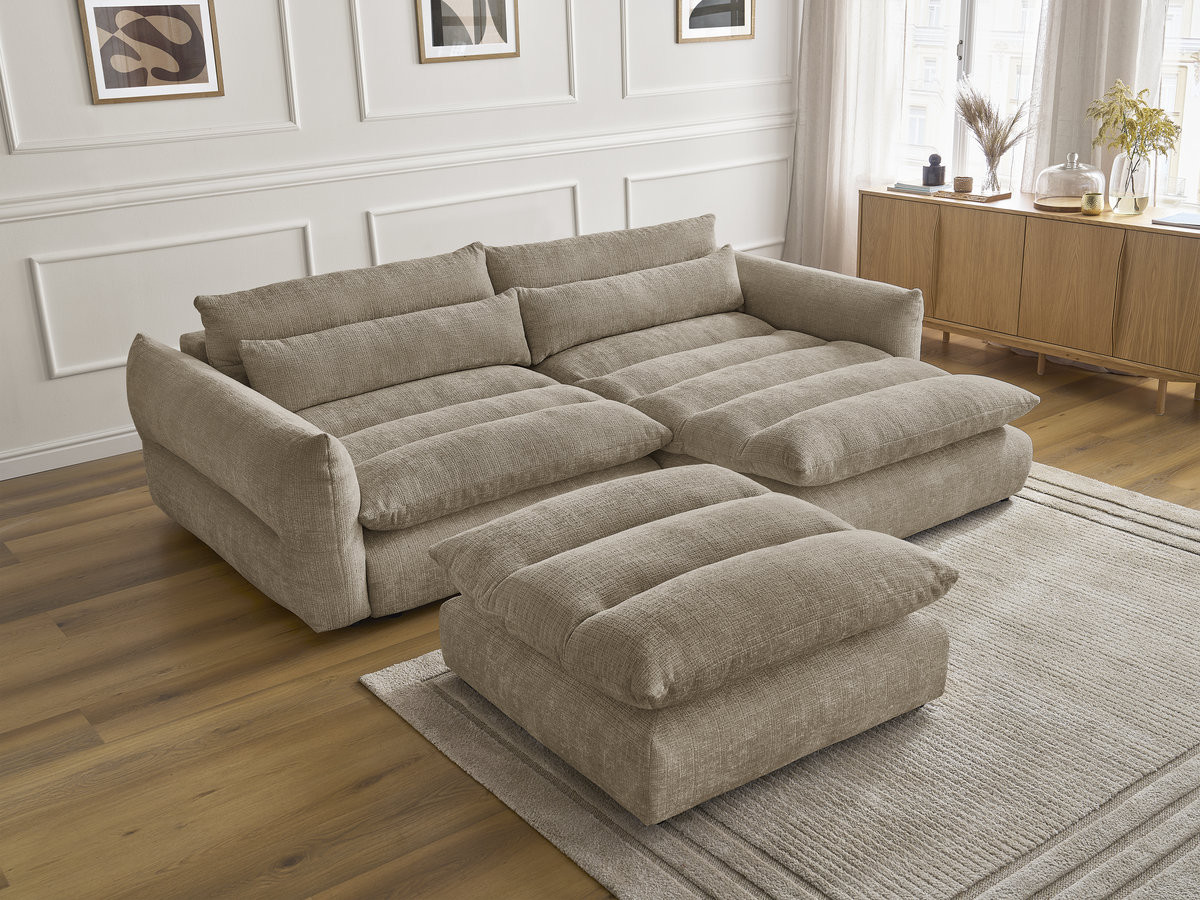 Bobochic Neil Ecksofa mit Pouf Strukturstoff Taupe Ecke rechts