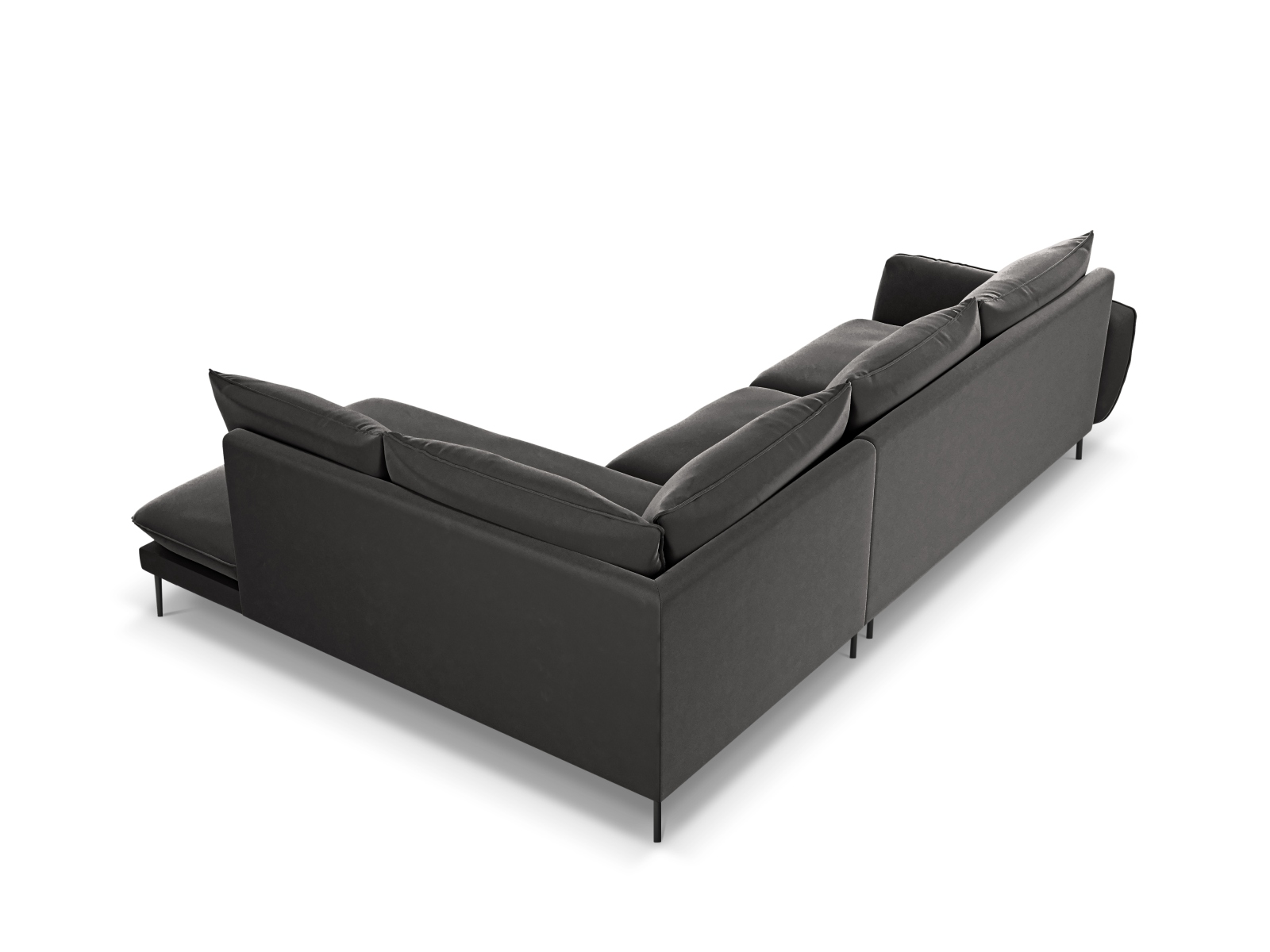 Cosmopolitan Design Ecksofa Vienna 6-Sitzer Samt Bluvel Dunkelgrau Melange Rechts Beine Schwarzes Metall