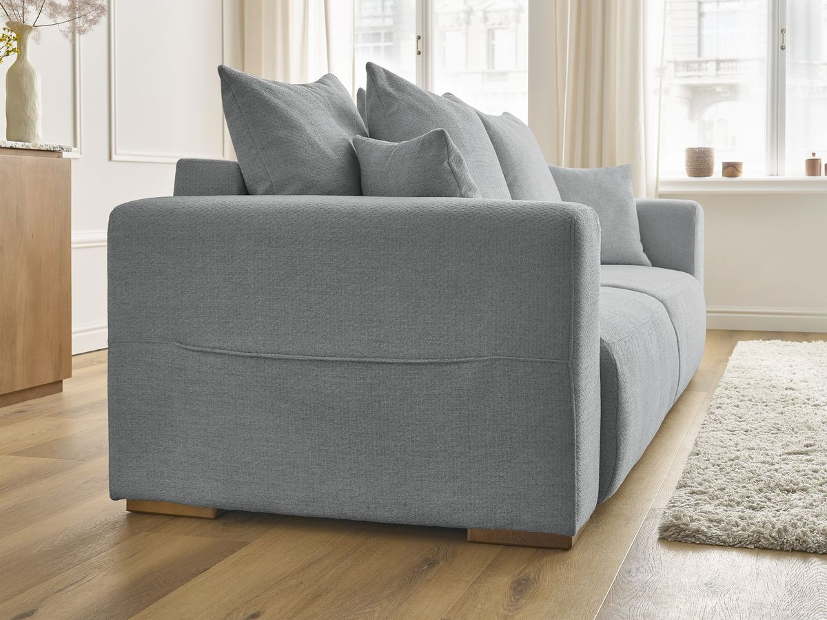 Bobochic Sidonie Schlafsofa 3-Sitzer mit Bettkasten Melange-Stoff Dunkelgrau