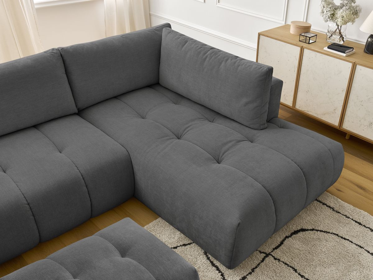 Bobochic Fuji Wohnlandschaft mit Pouf Stoff Dunkelgrau Ecke links