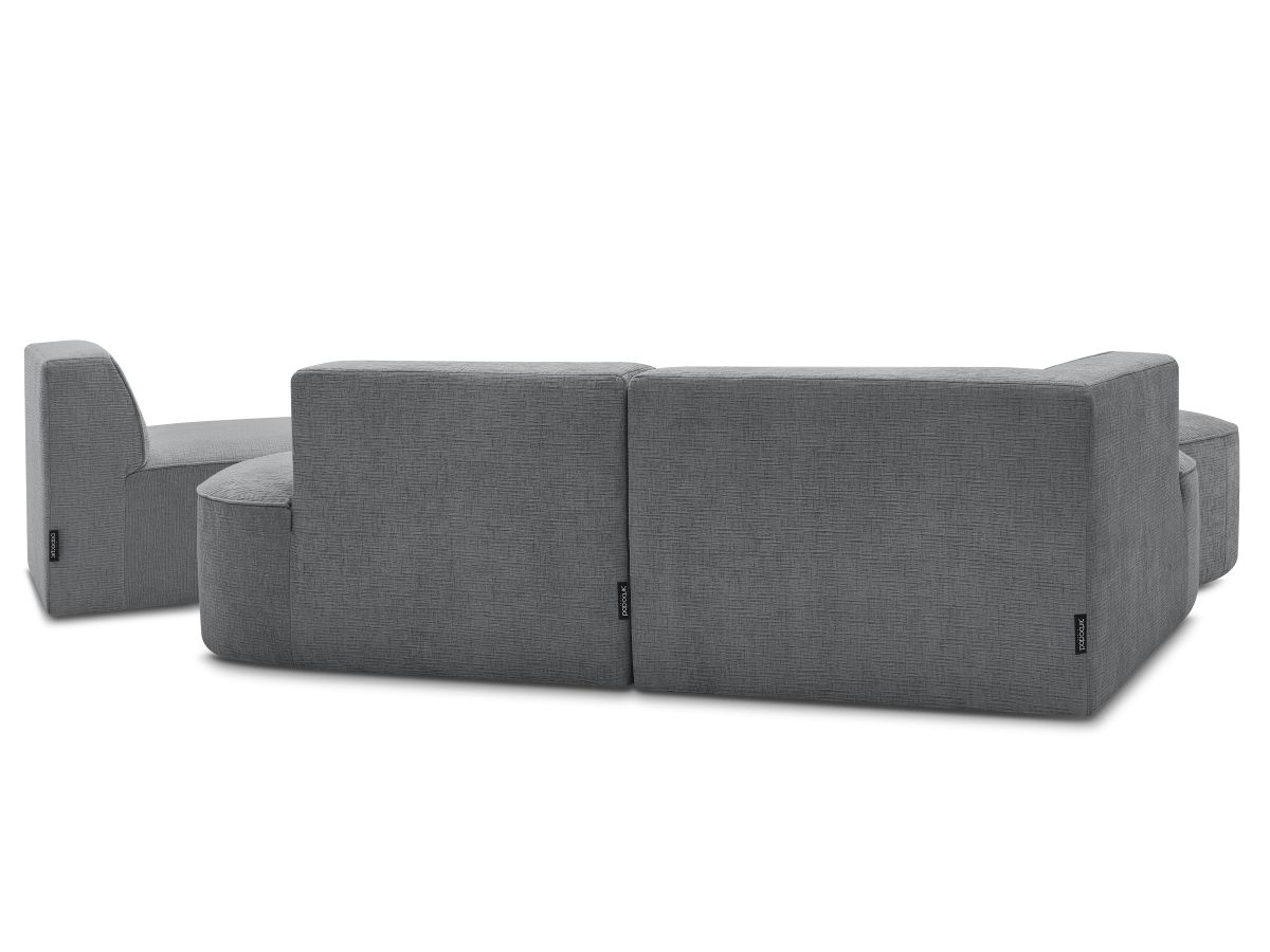 Bobochic Rousseau Ecksofa mit Sofamodul und Pouf Strukturstoff Dunkelgrau Ecke links