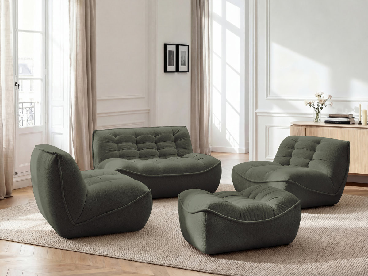 Bobochic Serena Sofa 4-Sitzer mit Pouf Melange-Stoff Grün