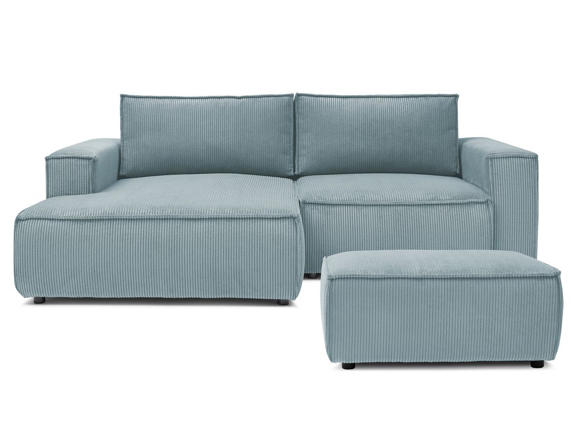 Bobochic Nihad Ecksofa mit Pouf Cordsamt Hellblau Ecke links