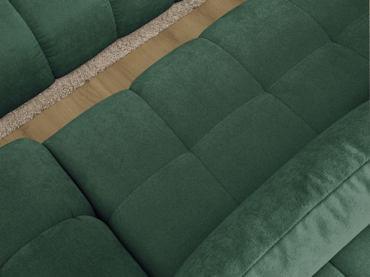 Bobochic Everest Ecksofa mit Schlaffunktion und Bettkasten und Pouf 318 × 180 cm, 3 Kissen Strukturstoff Grün Ecke links