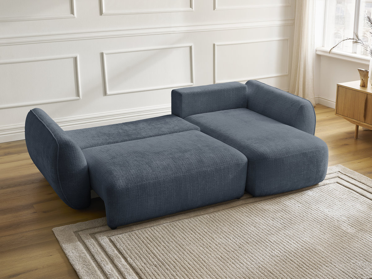 Bobochic Denise Ecksofa mit Schlaffunktion und Bettkasten 258 × 160 cm Strukturstoff Dunkelblau Ecke rechts