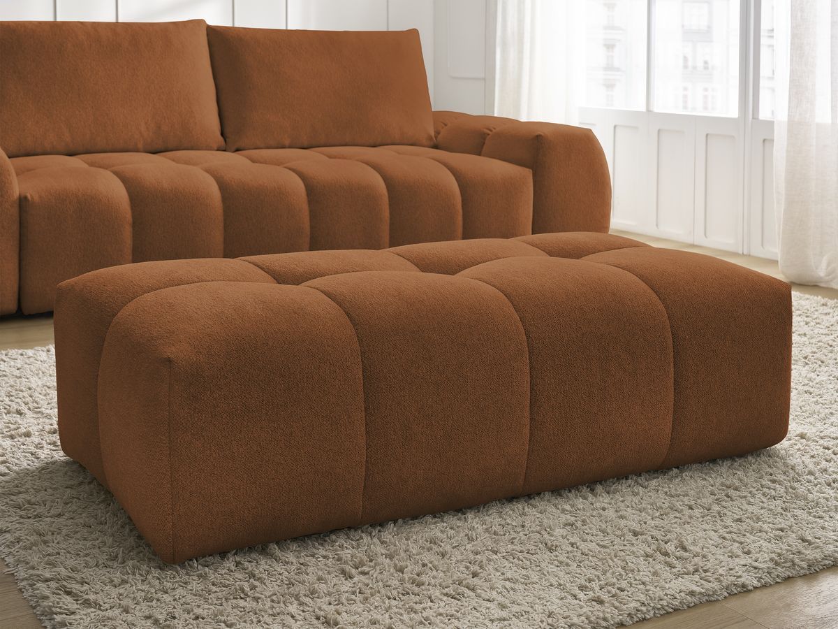 Bobochic Everest Schlafsofa 3-Sitzer mit Bettkasten und Pouf, 2 Kissen Melange-Stoff Orange