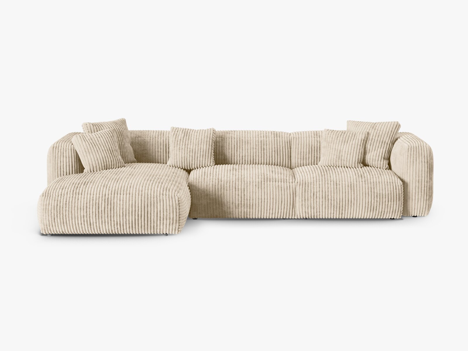 Micadoni Ecksofa Martina 3-Sitzer 90cm Sitztiefe Links Kord Tilia Helles Beige
