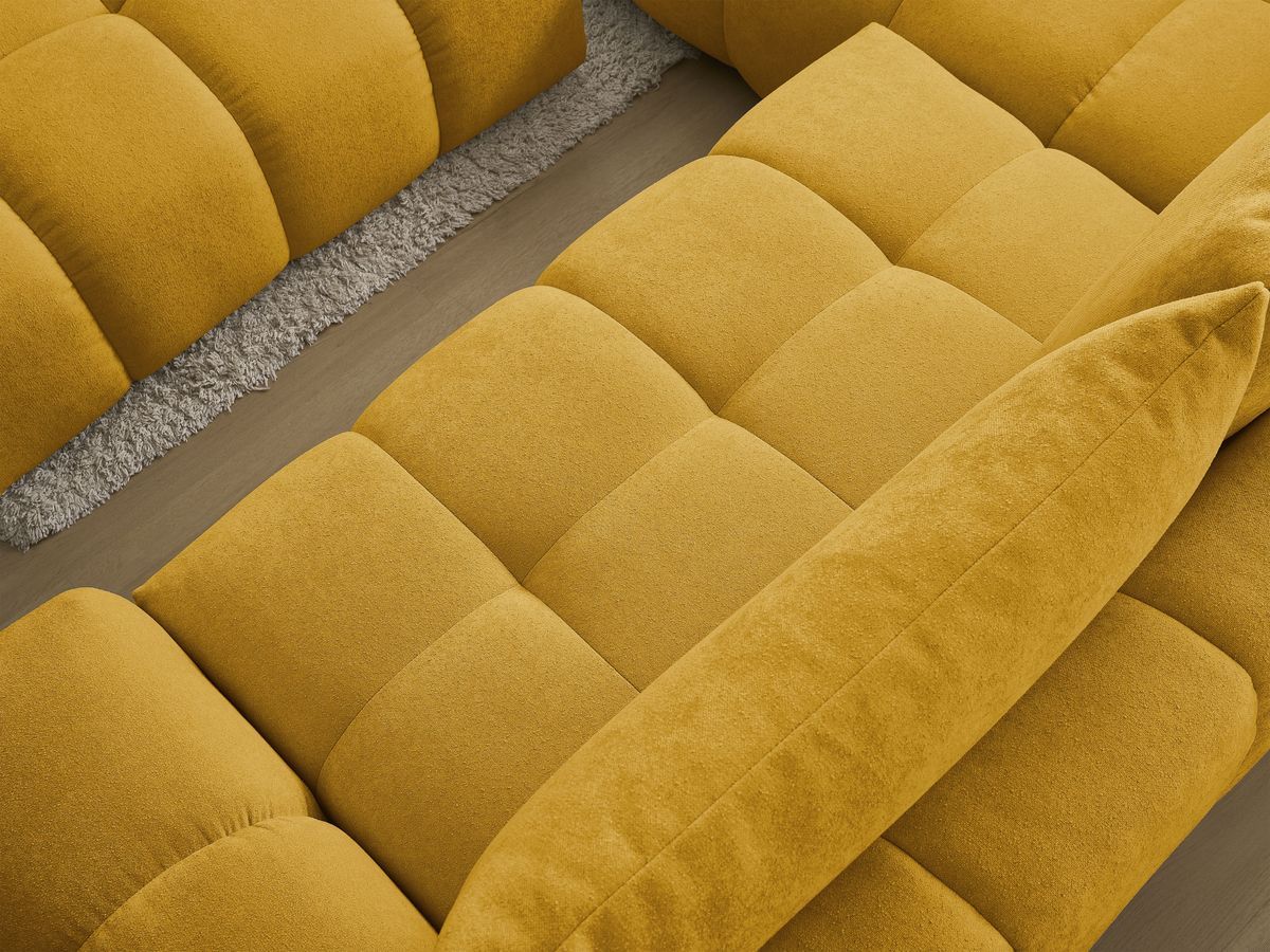 Bobochic Everest Ecksofa mit Schlaffunktion und Bettkasten und Pouf 320 × 212 cm, 5 Kissen Strukturstoff Gelb Ecke links