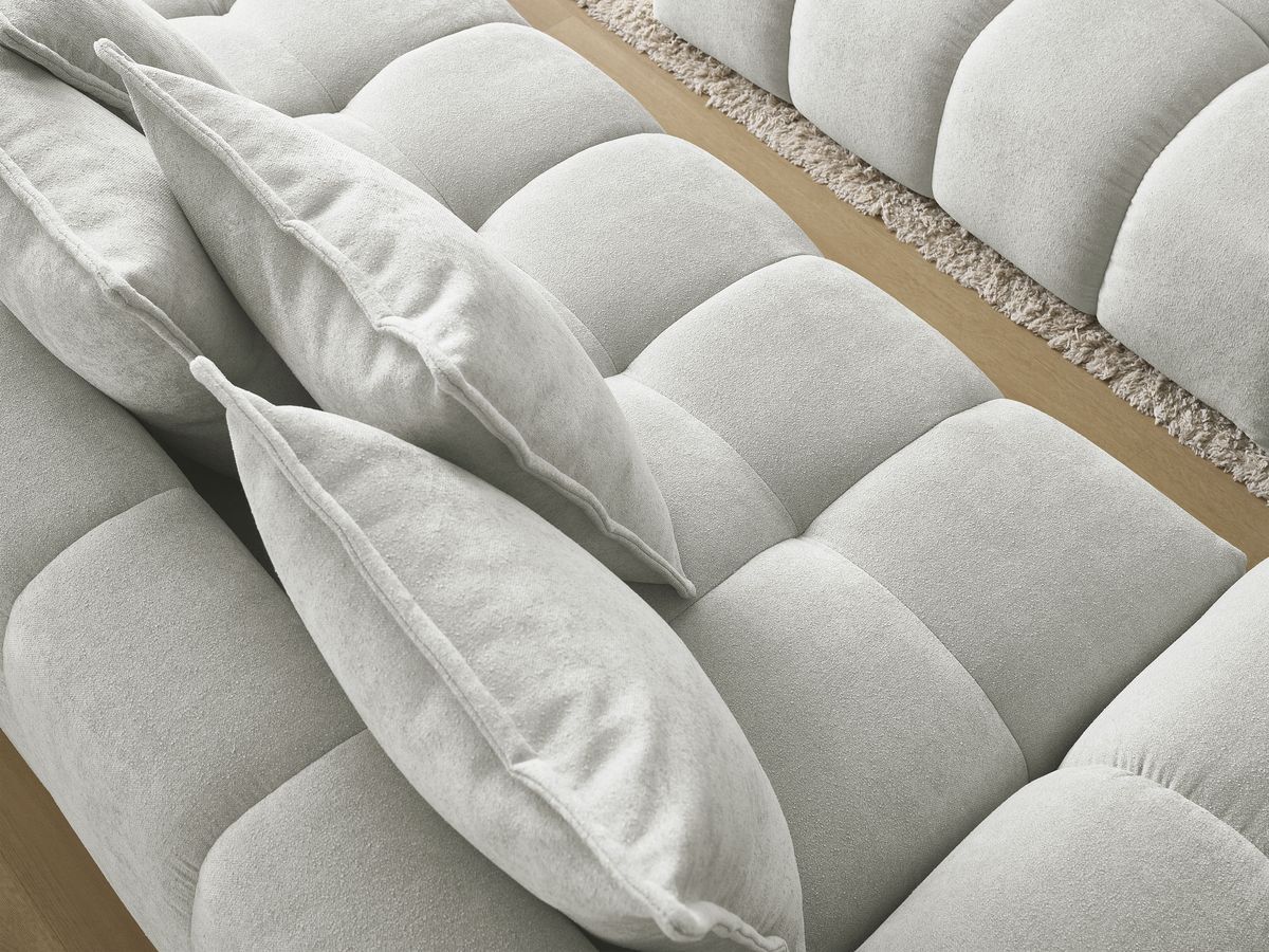 Bobochic Everest Schlafsofa 3-Sitzer mit Bettkasten und Pouf, 5 Kissen Strukturstoff Hellgrau